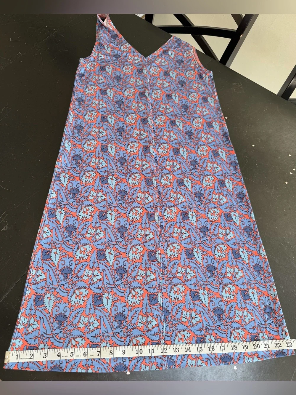 Tory Burch midi dress v neck orange blue paisley leaf pattern L